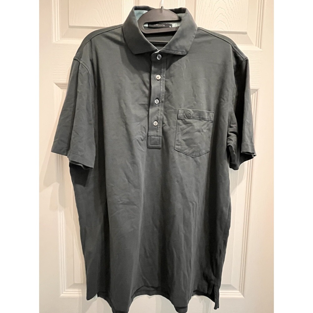 Greyson‎ Mens Golf Polo Shirt Medium Green Short Sleeve 3 Button Logo Casual